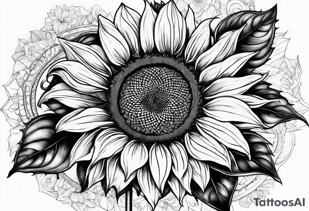 Sunflower with the names Carina, Cassandra, Roman and Charisma tattoo idea