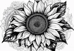 Sunflower with the names Carina, Cassandra, Roman and Charisma tattoo idea