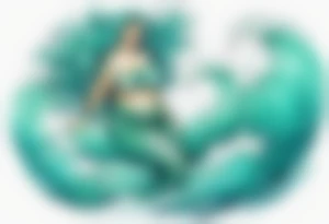 a beautiful chubby turquoise mermaid emerging from an ocean wave, crashing onto the shore tattoo idea