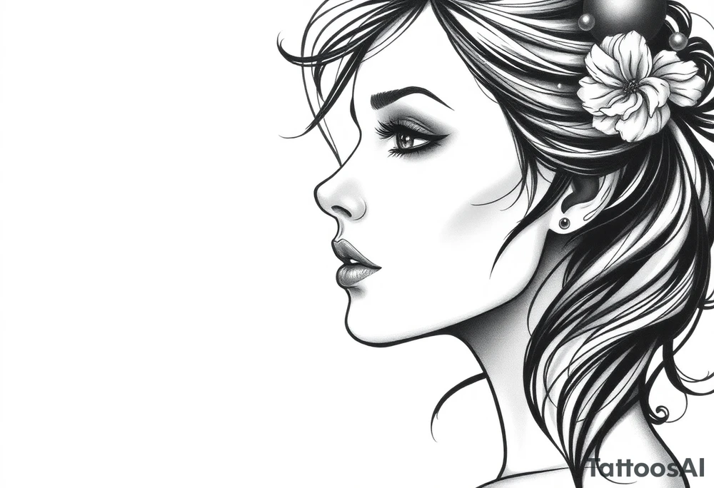 Feminine side profile woman’s face tattoo idea