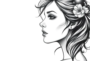 Feminine side profile woman’s face tattoo idea