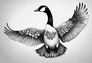canadian goose spread wings with flowers side tattoo idea