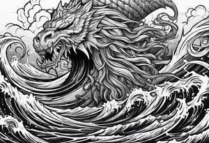 Kraken attacking wrapping tentacles Poseidon thrusting trident stormy sea tattoo idea