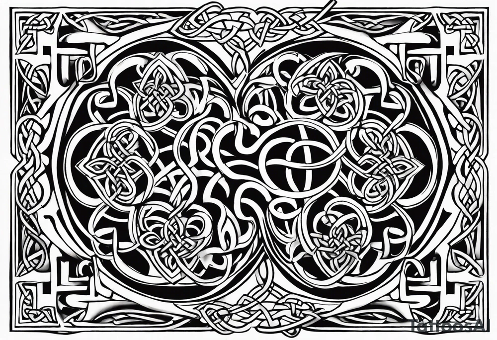 four leaf clover shaped tattoo with different celtic knots in each leaf - trinity, love knot, spiral, dara tattoo idea