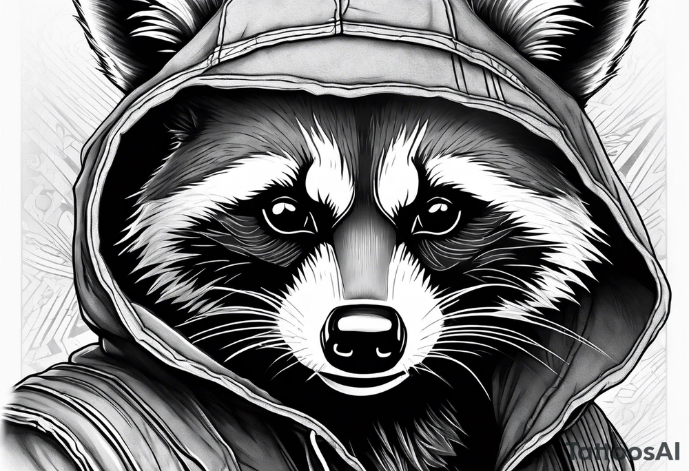 raccoon wearing a Superman hoodie tattoo idea