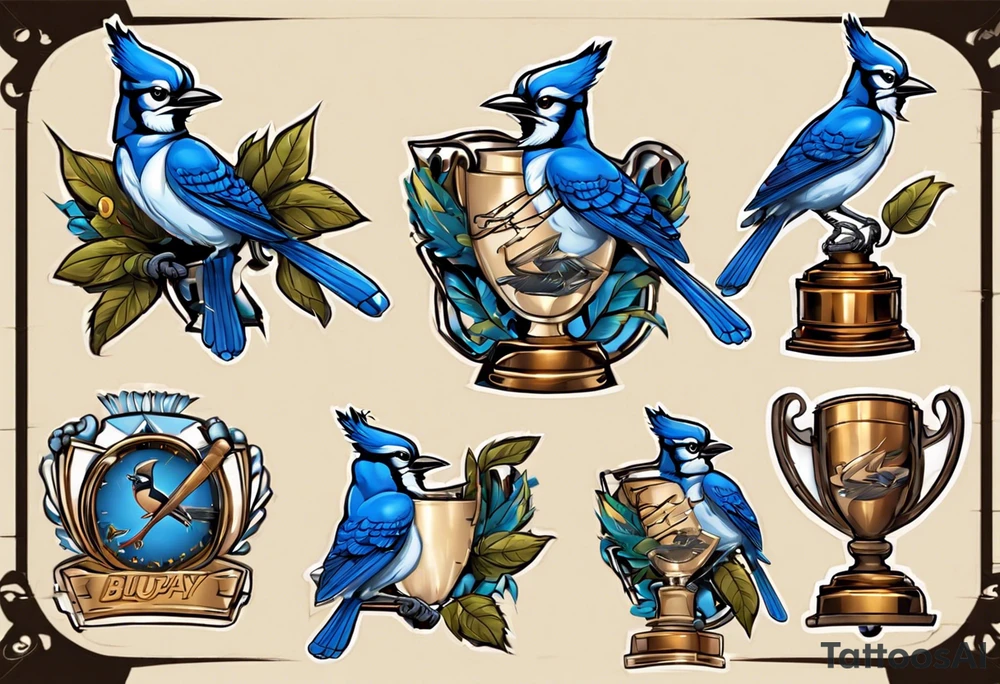 bluejay with cricket trophy tattoo idea