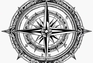 Simple Nautical compass with New Zealand map outline behind it and southern cross tattoo idea