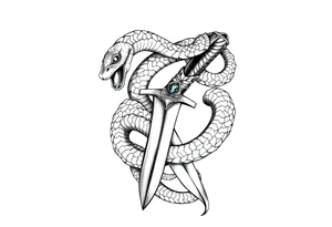mystical snake coiled around an ancient dagger with jeweled hilt tattoo idea