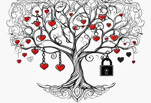 Family tree with lock and hearts tattoo idea