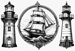 maritime lighthouse with 2 large sails attached. tattoo idea