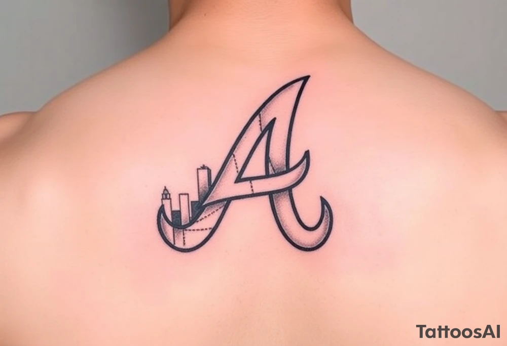Atlanta Braves letter logo “A” with 3D skyline in the background tattoo idea