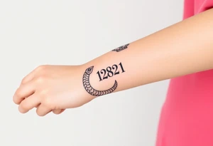 I want a small simple silhouette lines black and white wrist majestic royal snake tattoo that has number 12821 on its body along and also I want it to represent feminine energy crown queen Cycle tattoo idea