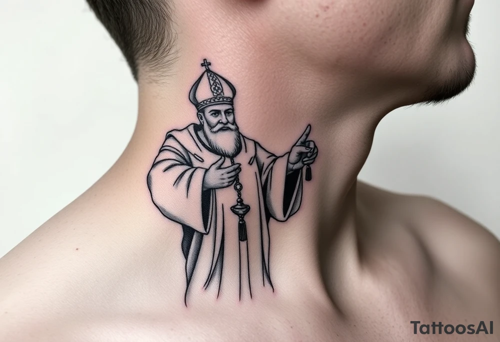 russian orthodox priest in a fully detailed garment swinging censer chains tattoo idea
