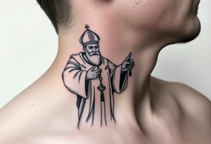 russian orthodox priest in a fully detailed garment swinging censer chains tattoo idea