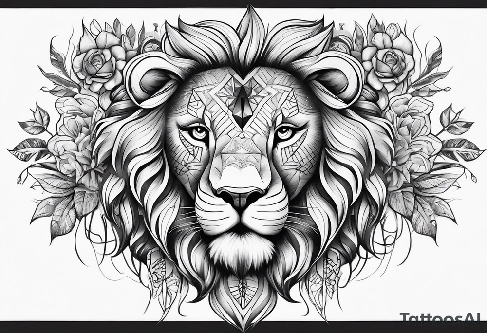 lion face, symmetrical, chest tattoo tattoo idea