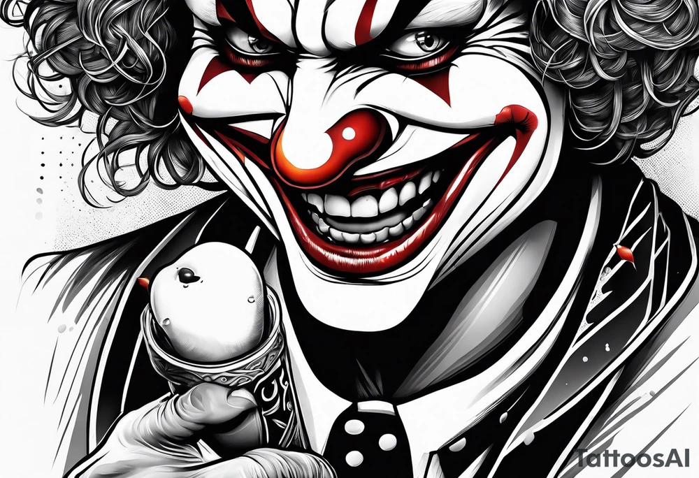 A clown biting holding a bullet in his teeth tattoo idea