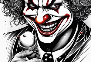 A clown biting holding a bullet in his teeth tattoo idea