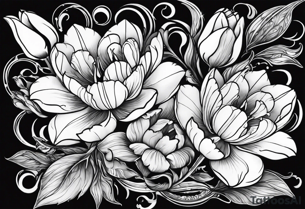 Scorpio and Leo with black and white tulips tattoo idea