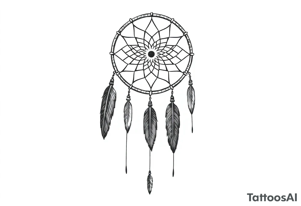 dreamcatcher, with feathers, authentic, skinny, nordic tattoo idea