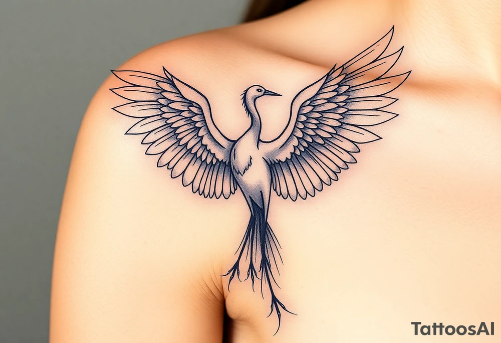 The immortal crane fluttered its wings with ethereal aura tattoo idea