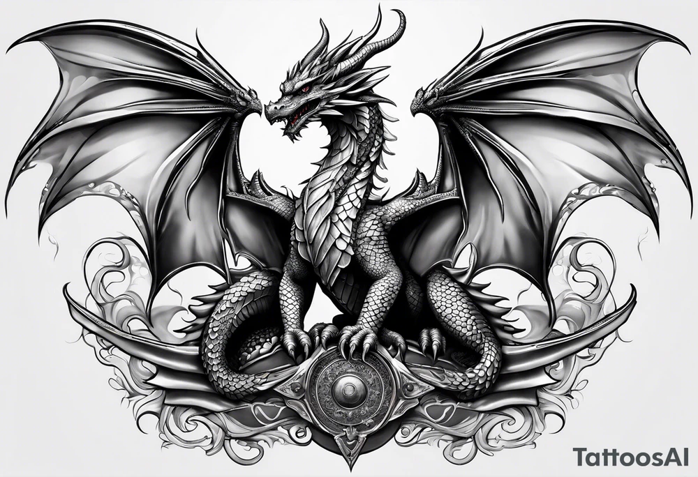 Mother dragon wings spread with 3 baby dragons tattoo idea Mother dragon wings spread with 3 baby dragons tattoo idea