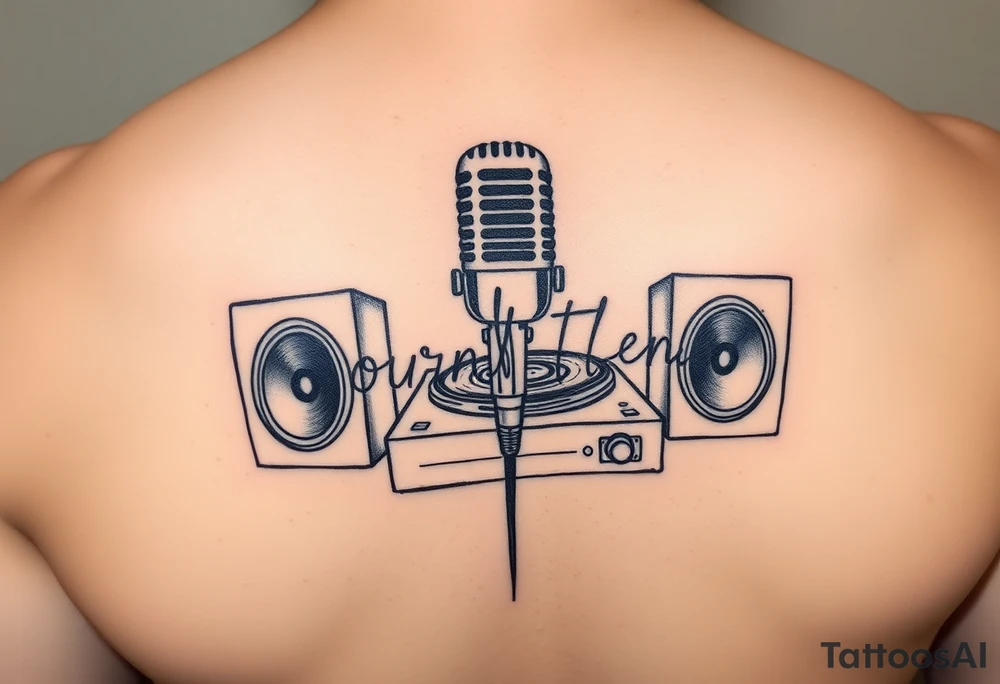 natural born talent written with a microphone and speakers with an old record player tattoo idea