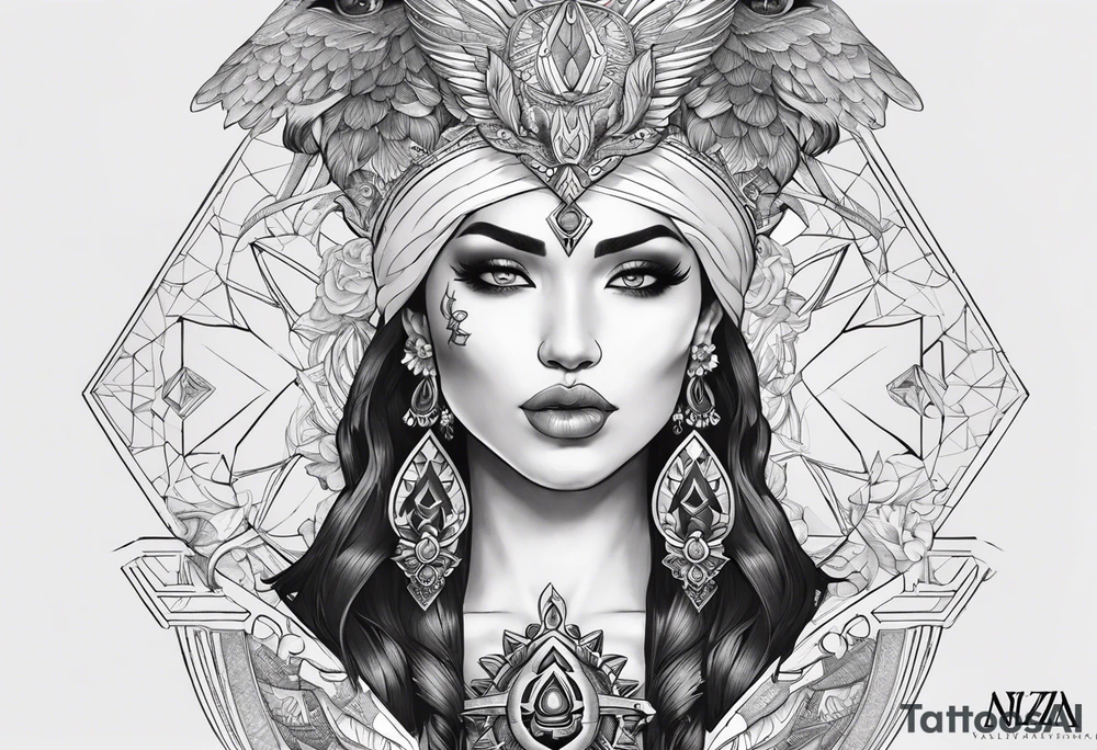 kali ma, alien goddess, valkrye, aries, pirate, divine feminine, zenza resonance, pachamama, lotus azul, blank panther, eagle, skull, 5D, nueva gaya, dna 12, left side chest tatoo tattoo idea