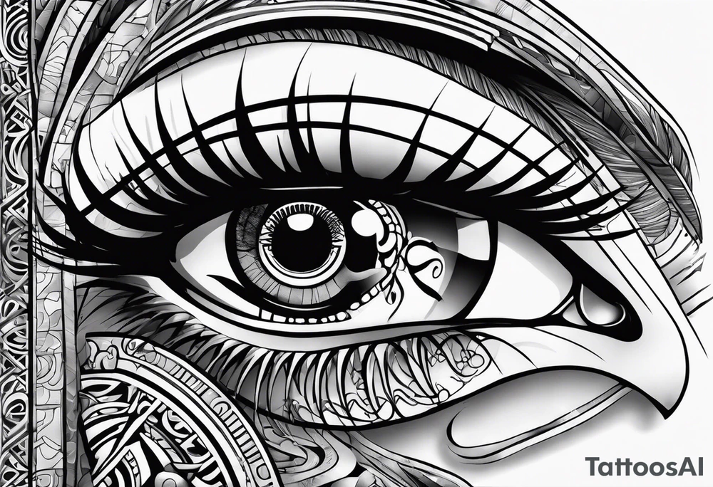 girl with eye of horus behind hierogliphlic wall tattoo idea