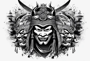 Japanese Samurai two Mask Tattoo Designs laugh and cry tattoo idea