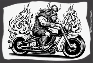 I want a detailed tattoo of a viking with flames driving an old motorcycle and i want the name “Viking Customs” to be in the tattoo tattoo idea