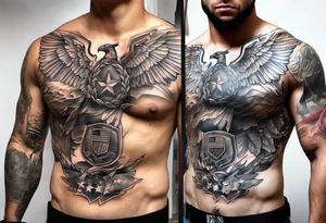 Ripped skin with a U.S. Army uniform under it on the chest tattoo idea