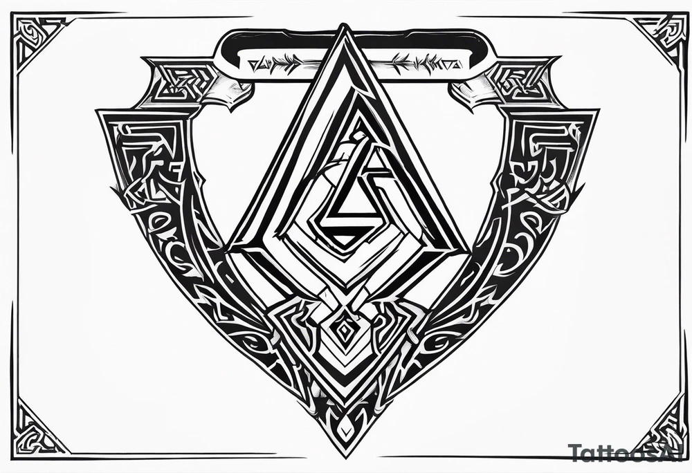 Valhalla sword shield axe Valknut fire tattoo idea