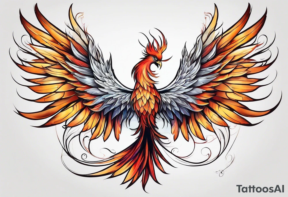 phoenix 
chinese 

long tail 
elegant 
wings down
long neck
long feathers
in flight tattoo idea