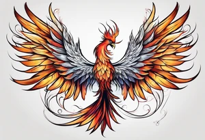 phoenix 
chinese 

long tail 
elegant 
wings down
long neck
long feathers
in flight tattoo idea