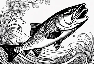 A shaded trout with text that says, 'Como la trucha...' tattoo idea