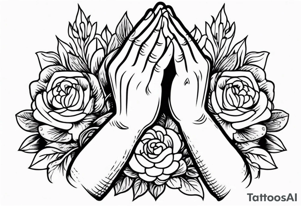 praying hands

old school vintage simple traditional design with vintage flowers surrounding
bold color simple tattoo idea
