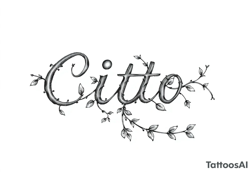 Write the name Cito but make it look like a vine with detail it should resemble cursive but keep it looking like it’s written in vine make it sideways facing left going downward tattoo idea