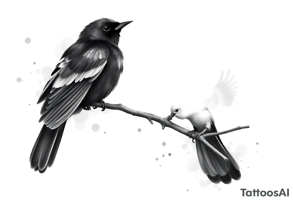 Male European Blackbird on a branch tattoo idea tattoo idea