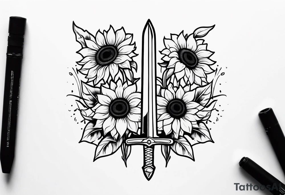 sword with sunflowers on it tattoo idea