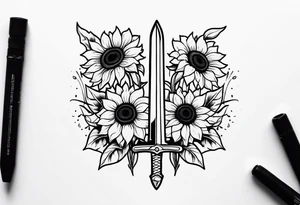 sword with sunflowers on it tattoo idea