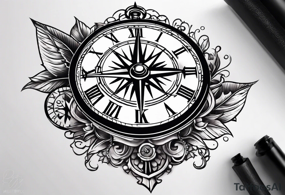 gear, clock and compass tattoo idea