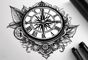 gear, clock and compass tattoo idea