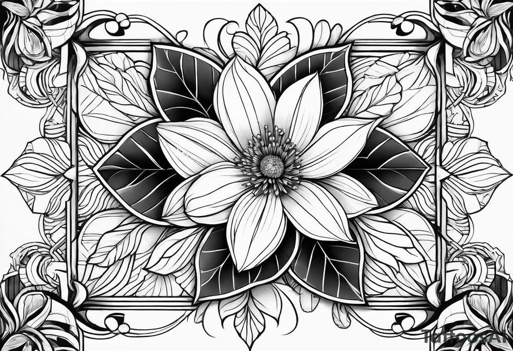 flower with geometric background with leaves tattoo idea