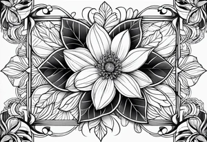 flower with geometric background with leaves tattoo idea