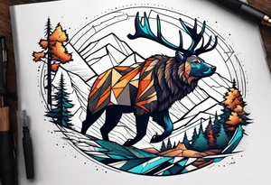 Hunter hunting deer being chased by a bear tattoo idea