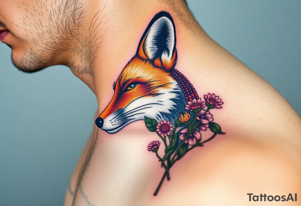 adult fox with jewelry smelling wild flowers tattoo idea