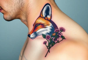 adult fox with jewelry smelling wild flowers tattoo idea