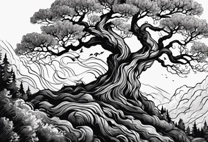 oak tree with phoenix tattoo idea
