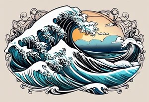 ocean waves with "come what may" written underneath in cursive for forearm tattoo idea