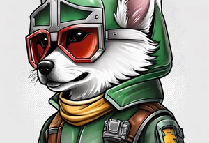 American Eskimo puppy, dressed like boba fett tattoo idea